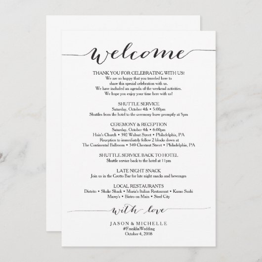 Programme Itinéraire de Mariage de script rustique - Accueil (Devant / Derrière)