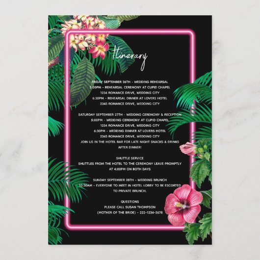 Programme Itinéraire de Mariage rétro néon rose (Dos)