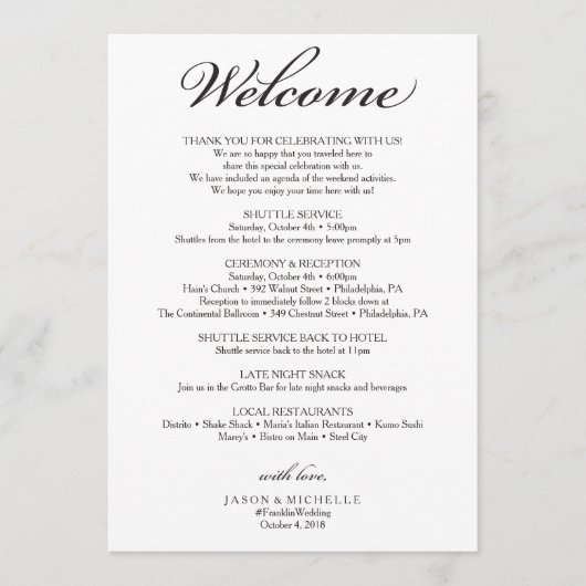 Programme Itinéraire de mariage traditionnel - Bienvenue au  (Devant)