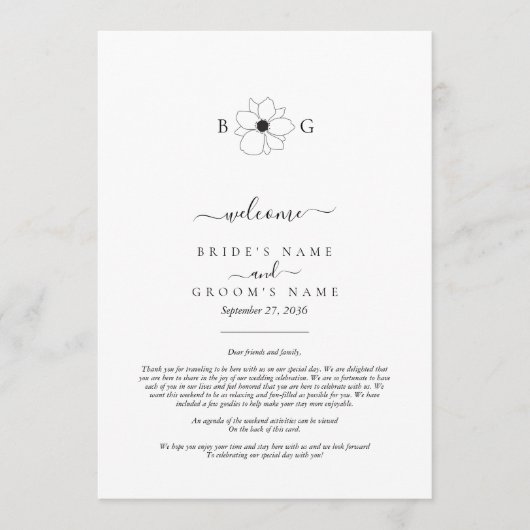 Programme Itinéraire du Mariage de monogramme à main fleur s (Devant)