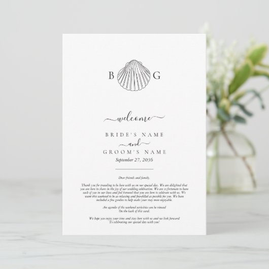 Programme Itinéraire du Mariage de monogramme Clam Seashell (Debout devant)