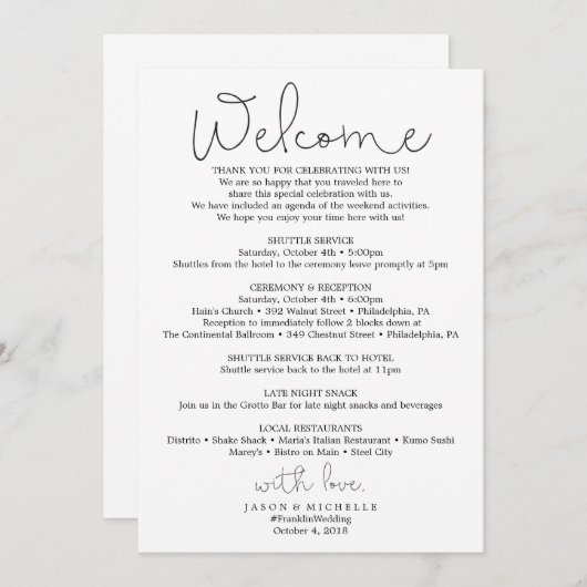 Programme Itinéraire du Mariage de script manuel - Accueil d (Devant / Derrière)