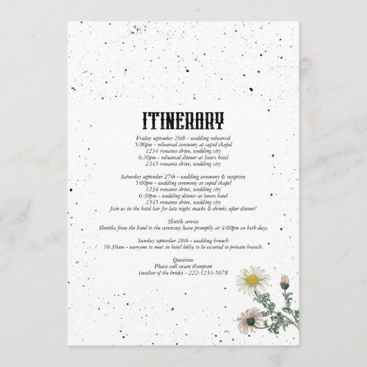 Programme Itinéraire du Mariage des corbeaux Rose noirs (Dos)