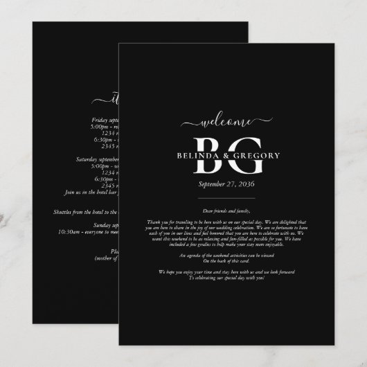 Programme Itinéraire du Mariage des initiales du monogramme (Devant / Derrière)