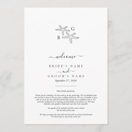 Programme Itinéraire du Mariage du monogramme de plage Starf (Devant)