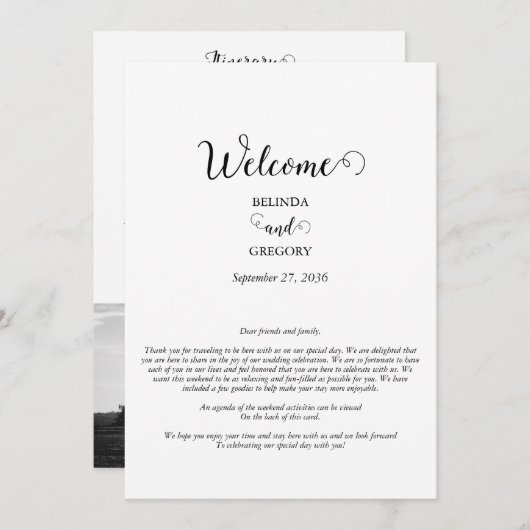 Programme Itinéraire du Mariage photo de script blanc et noi (Devant / Derrière)
