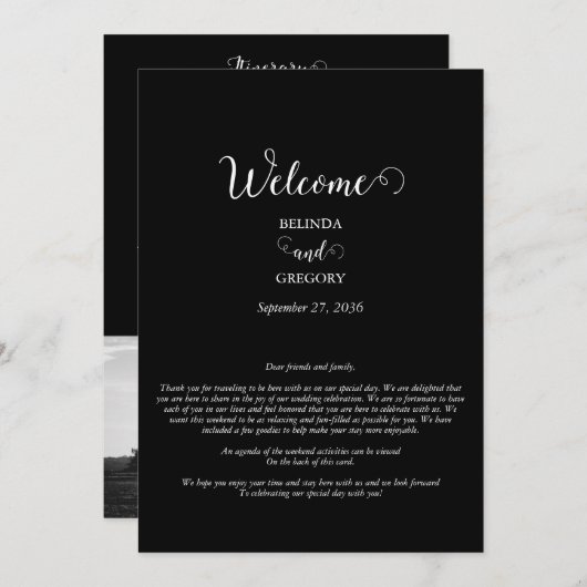 Programme Itinéraire du Mariage photo en noir et blanc (Devant / Derrière)