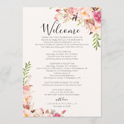 Programme Itinéraire du Mariage Rose antique - Agenda du cli (Devant)