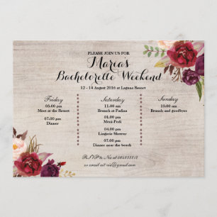 Programme Itinéraire du Red Marsala Fall Bachelorette Party