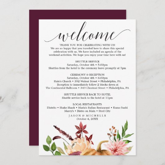 Programme Itinéraire Mariage Bliss Automne - Mariage Bienven (Devant / Derrière)