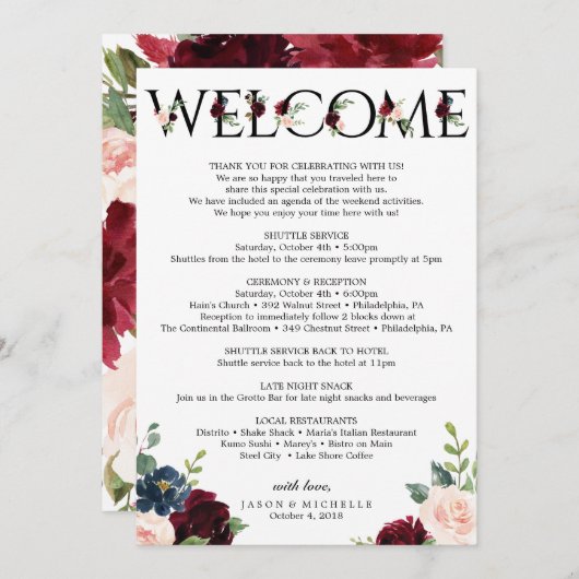 Programme Itinéraire Mariage Bourgogne - Bachelorette Bienve (Devant / Derrière)