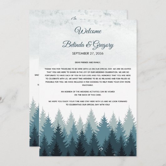 Programme Itinéraire Mariage de la forêt d'Aquarelle de pin (Devant / Derrière)