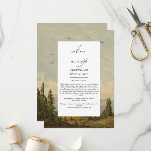 Programme Itinéraire Mariage de la forêt de pins d'aquarelle (Devant/Arrière en situation)