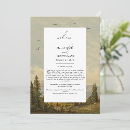 Programme Itinéraire Mariage de la forêt de pins d'aquarelle (Debout devant)