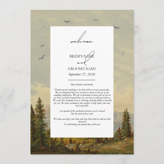 Programme Itinéraire Mariage de la forêt de pins d'aquarelle (Devant)