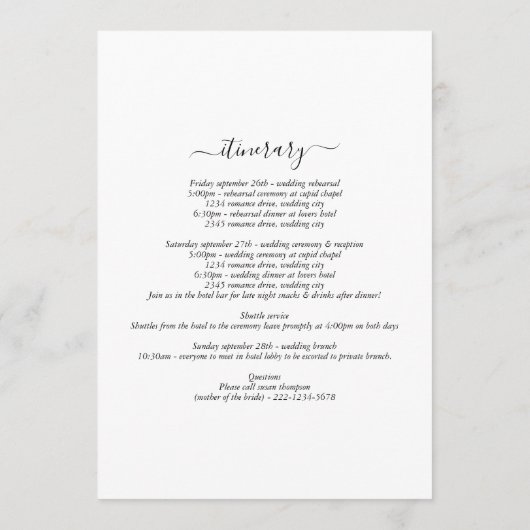 Programme Itinéraire Mariage de Monogramme Inline moderne (Dos)