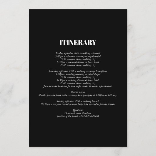 Programme Itinéraire Mariage de Monogramme noir et blanc mod (Dos)