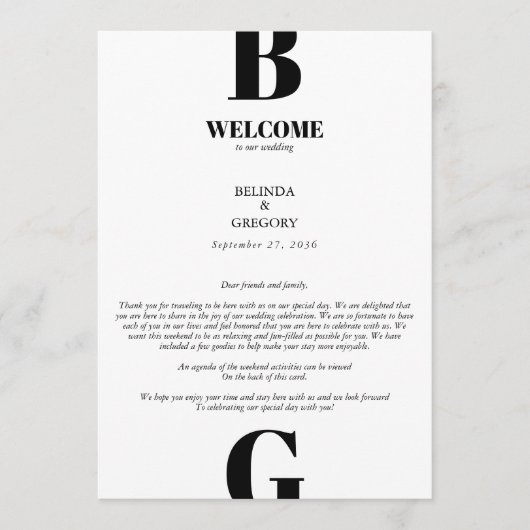 Programme Itinéraire Mariage de Monogramme noir et blanc mod (Devant)