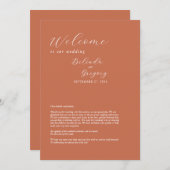 Programme Itinéraire Mariage de script élégant en terre cuit (Devant / Derrière)