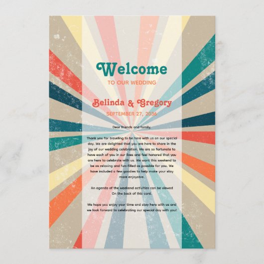 Programme Itinéraire Mariage de Sunburst rétro coloré (Devant)