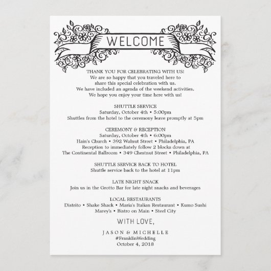 Programme Itinéraire Mariage décoratif - Accueil Mariage (Devant)