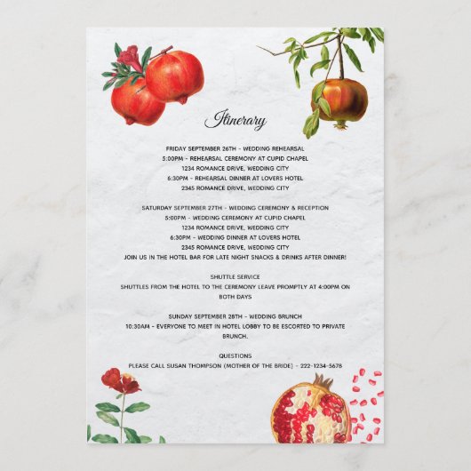 Programme Itinéraire Mariage méditerranéen de grenade (Dos)