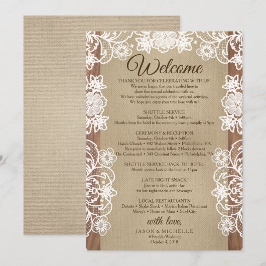 Programme Itinéraire Rustique Mariage Burlap - Mariage Bienv (Devant / Derrière)