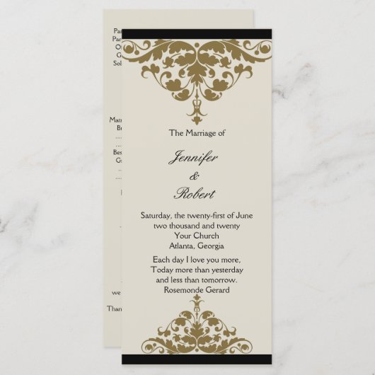 Programme Ivory Black and Gold Mariage damassé (Devant / Derrière)