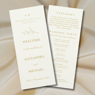 Programme Ivory Botanical Minimalist Christian Wedding
