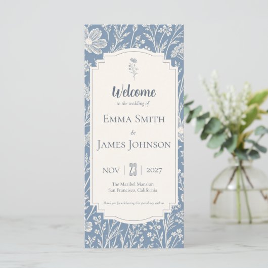 Programme Ivory Periwinkle Wildflower Wedding Program (Debout devant)
