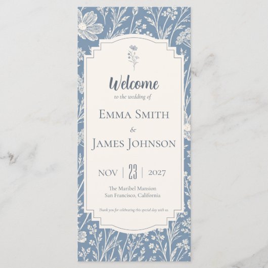 Programme Ivory Periwinkle Wildflower Wedding Program (Devant)