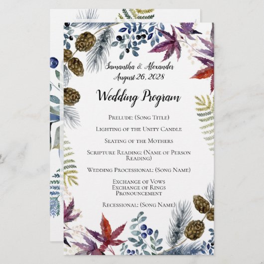 Programme japonais de mariage à l'aquarelle floral (Devant / Derrière)