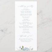 Programme Jardin romantique mariage floral bleu poussiéreux (Dos)