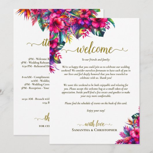 Programme Jardin Tropical Fleurs Mariage Bienvenue & Itinéra (Devant / Derrière)