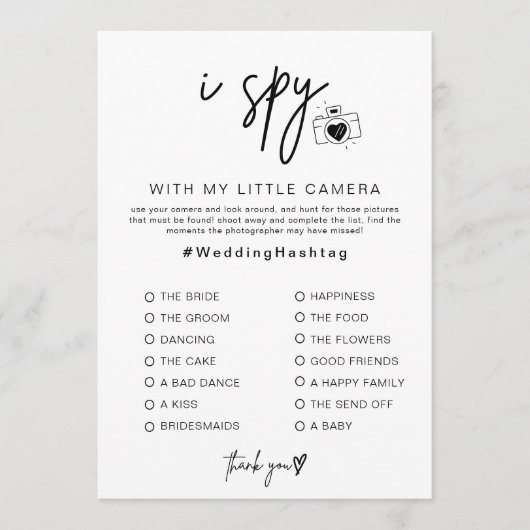 Programme J'espionne mariage Jeu pour la Réception Photo Hun (Devant)
