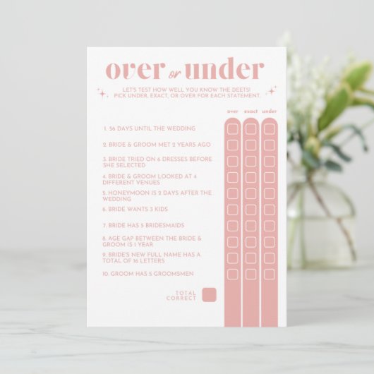 Programme Jeu de Fête des mariées - Plus ou moins (Debout devant)