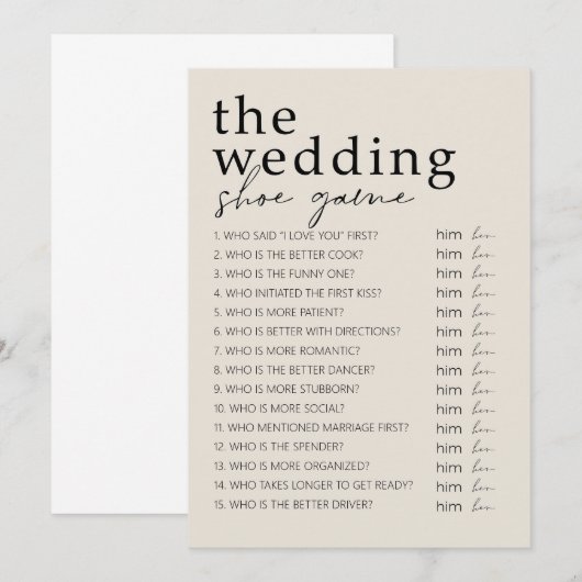 Programme Jeu Fête des mariées - Jeu de chaussures Mariage (Devant / Derrière)