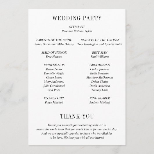 Programme Jocelyn Mariage moderne noir et blanc (Dos)