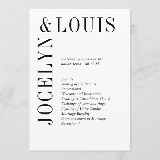 Programme Jocelyn Mariage moderne noir et blanc (Devant)