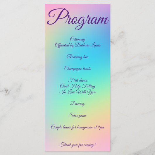 Programme Joli Pastel Rainbow Mariage dégradé (Devant)