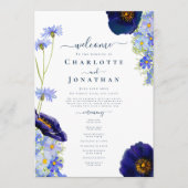 Programme Jour de Mariage Bleu Fleur Sauvage Moderne (Devant)