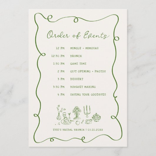 Programme Journée de Brunch pour mariée avec cadre vert tiré (Devant)