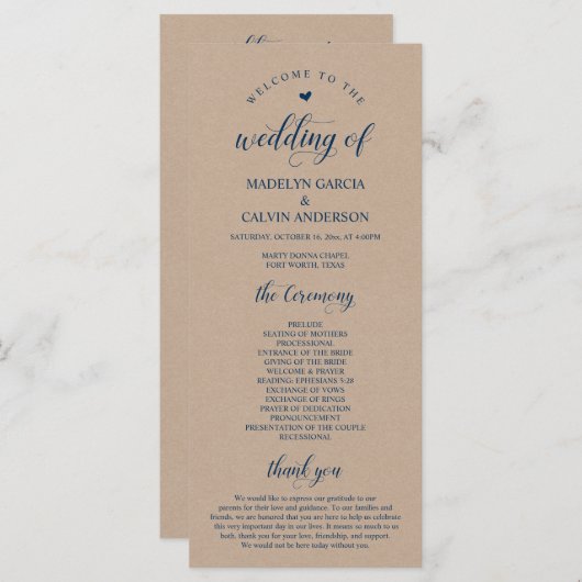 Programme Kraft Brown, bleu marine classique, cérémonie Mari (Devant / Derrière)