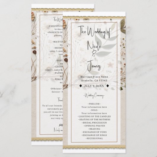 Programme La beauté de la nature Fleurs botaniques & Mariage (Devant / Derrière)