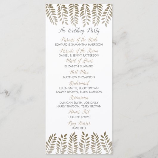 Programme La collection de Mariages Monochrome Fern Woodland (Dos)