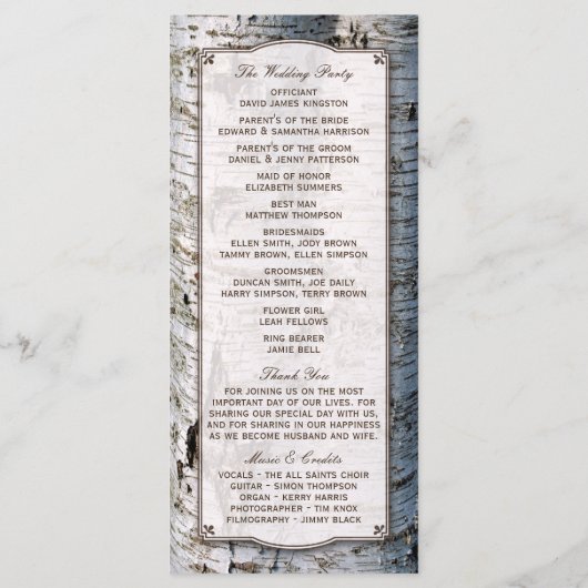 Programme La collection de Mariages Rustic Silver Birch Tree (Dos)