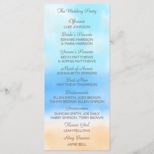 Programme La collection de mariages Watercolor Beach (Dos)