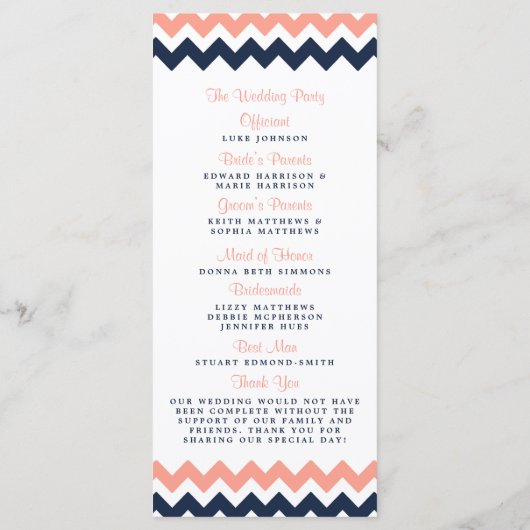 Programme La collection Mariage moderne Chevron - Rose & Nav (Dos)