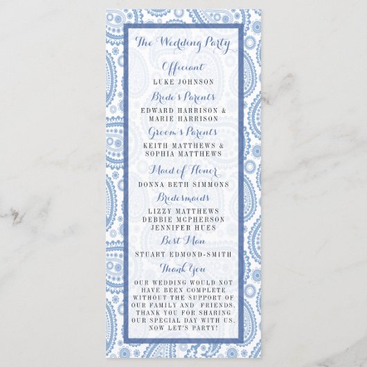 Programme La collection Mariage moderne Paisley - Bleu (Dos)