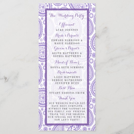 Programme La collection Mariage moderne Paisley - Purple (Dos)